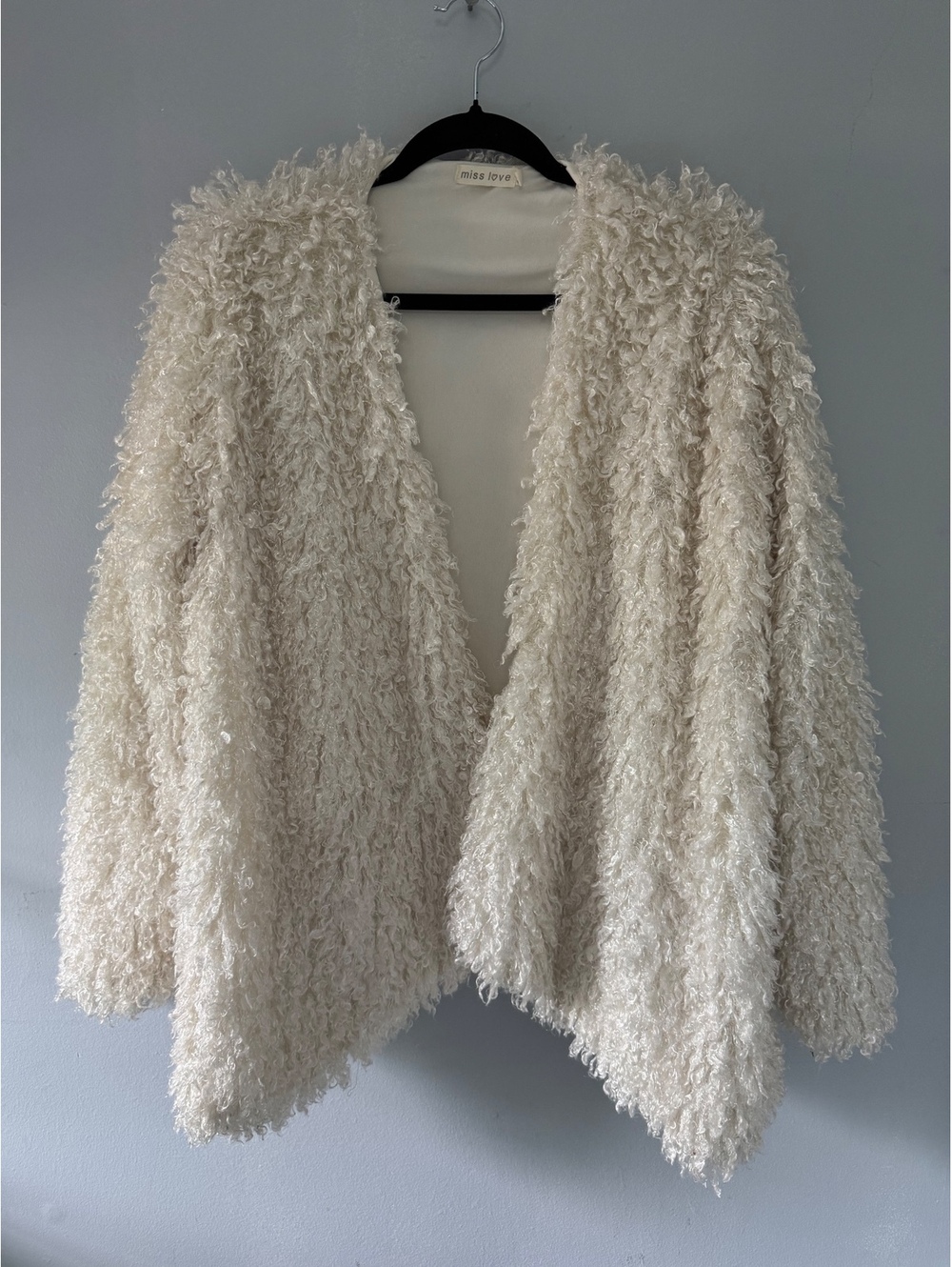 Miss Love Women's Faux Fur Cream Textured Jacket Size L